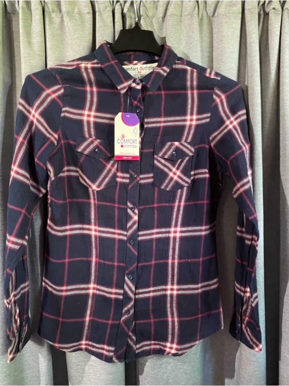 Plaid Navy and Pink Button-Down Shirt